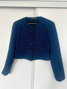 Dynamite Blue & Black Tweed Cropped Jacket